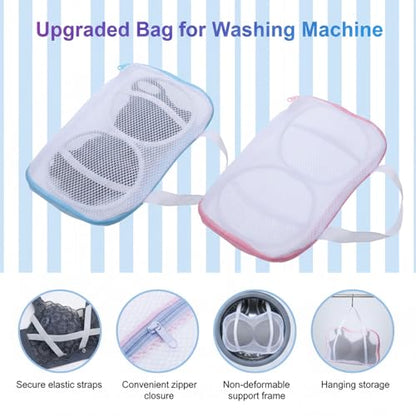 Bra Washing Bags for Laundry 2 Pcs Bra Laundry Bag with 3D Protective Bracket & Zipper Anti-Deformation BraWash Bag for Washing Machine & Storage, Women's Delicates Underwear(Applicable to A-C Cups)