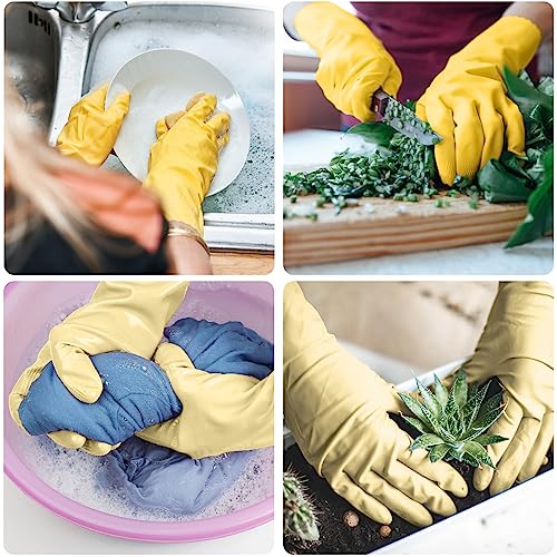 Disfore Rubber-Gloves Dishwashing Gloves for Cleaning-Kitchen - 2 Pairs Long Household Cleaning Gloves for Washing Dishes - color: Yellow Beige, size: Medium (Pack of 2)