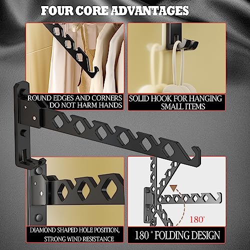 Dr.DJ Wall Mount Coat Hanger Holder Black Clothes Drying Organizer Rack Garment Hooks Aluminium Retractable Folding Indoor Wall Mounted Hanger Space Saver for Laundry Room Bedroom Black 2Pack - color: Black 2racks