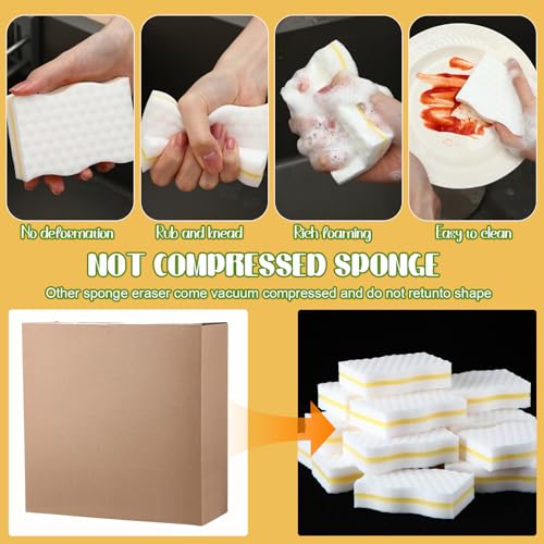 SiliFine 60 Pack Magic Extra Durable Sponge Eraser 3 Layer Density Cleaning Pads in Bulk Thick More Lasting Sponge Eraser for Bathroom Kitchen Floor Bathtub Toilet Cleaner(Yellow and White) - color: Yellow and White