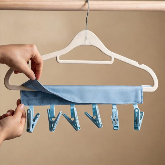 Portable Hanger Clips Travel Clothesline Folding Towel Drying Rack - color: Blue