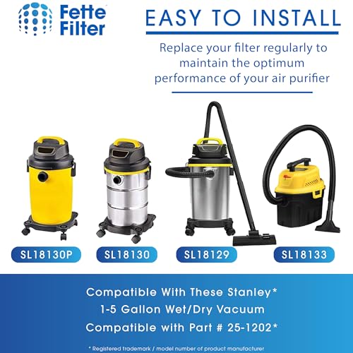 Fette Filter - 25-1202 Foam Filter Compatible with Stanley 1-5 Gallon Wet/Dry Vacuum SL18910P-3, SL18129, SL18133,SL18129 Filter Sponge Vacuum Cleaner -Pack of 3