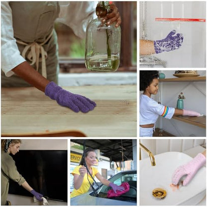 Patelai 2 Pairs Microfiber Gloves for plants Dusting Cleaning Glove Mittens House Cars Blinds Dusting(Pink, Violet,Large) - color: Pink, Violet, size: Large