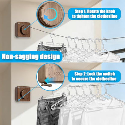 Retractable Clothesline Indoor Outdoor 17.4Ft Non-Sag (1, Dark Wood Grain) - color: Dark Wood Grain