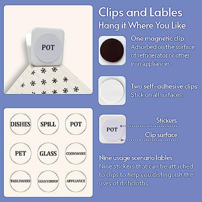 Eulnars Reusable Paper Towels, 8-Pack Swedish Dishcloths for Kitchen with 3 Clips, Black White, Cotton, 200 Washes - color: Black White