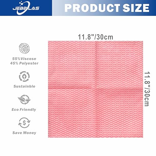 JEBBLAS Handi Wipes Reusable Cloths Dry Cleaning Cloths Dish Towel Kitchen Towel Handy Cleaning Wipes,Pack of 50, Red - color: Red