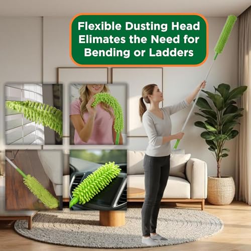 Blade Maid Ceiling Fan Blade Cleaner & Duster | Extendable Pole for High Ceilings, Moldings, Blinds, Walls & Cars, Corner Cleaning Tool, with Reusable Microfiber Pads | Size 3 feet (Pack of 1) - size: Blade Maid + Feather Duster