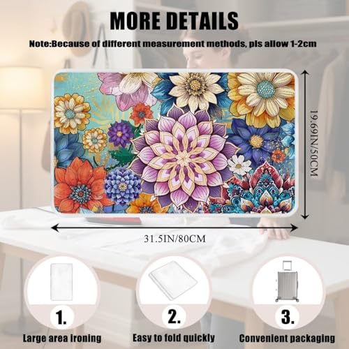 Ironing Mat Boho Flower Portable Ironing Pad Blanket for Table Top Heat Resistance Travel Small 32 x 16 Inch Foldable Lightweight Iron Mats for Washer and Dryer - color: Boho Flower