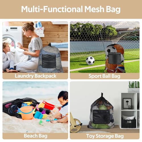 OTraki Laundry Bag Backpack 24x27 Inch Heavy Duty Mesh Laundry Bag Travel Laundry Bags for Dirty with Pocket & Adjustable Shoulder Straps Machine Washable Don't Drying, Melting 140-176℉ - size: 24 x 27 Inch