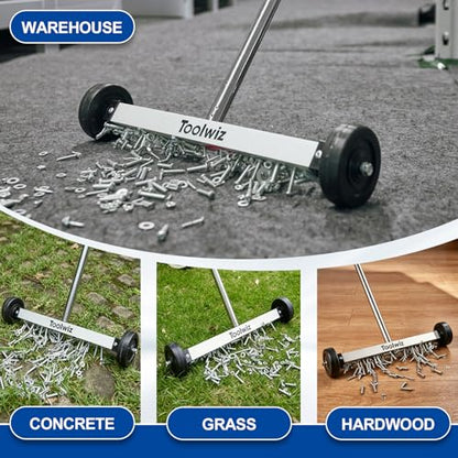 Toolwiz 15" Rolling Magnetic Sweeper with Telescopic Magnetic Pick Up Tool - size: 15 inches + 16 LB Pick Up Tool