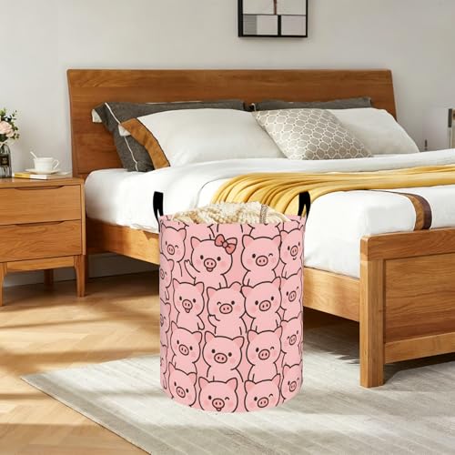 Cute Pig Oxford Cloth Laundry Basket with Handles 19.7"X15.7" - color: Pig