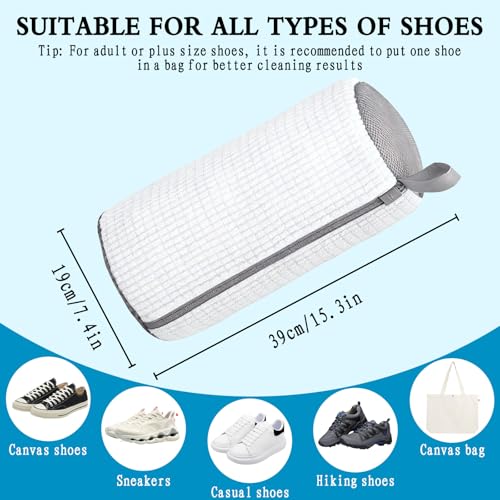Shoe Washing Bag, Laundry Shoe Bag, Reusable Shoe Washing Bag, 360 ° Deep Cleaning,Suitable for All Shoe Types, With Self-Locking Zipper, 2-pack (White) - color: White