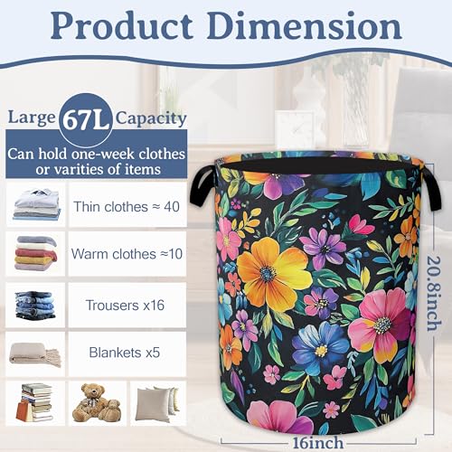 Vintage Spring Floral Laundry Hamper With Handle,Foldable Oxford Cloth Laundry Basket,20.8"x16" Clothes Storage Basket for Laundry Room/Bedroom/Bathroom - color: Vintage Spring Floral