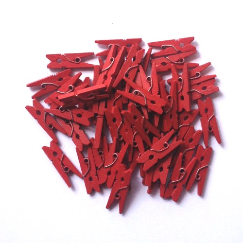 LWR CRAFTS Wooden Mini Clothespins 200 Per Pack 1" 2.5cm (Red) - color: Red