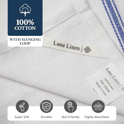 LANE LINEN Kitchen Hand Towels 100% Cotton Absorbent Lint-Free 12 Pack - color: 02: Blue Stripe, size: 12 Pack