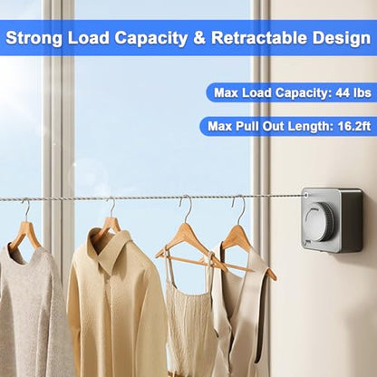 Retractable Clothesline Indoor Outdoor 16.2Ft Non-Sag(1, Gray) - color: Gray