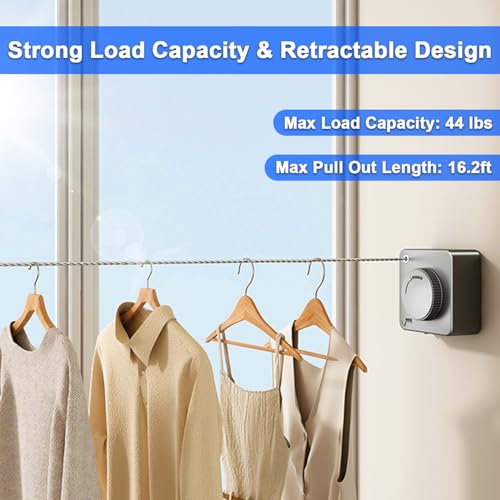 Retractable Clothesline Indoor Outdoor 16.2Ft Non-Sag(1, Gray) - color: Gray