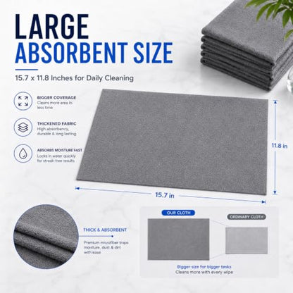 5 PCS Magic Cleaning Cloth Thick Microfiber Cleaning Cloths Streak Free Glass Cleaning Cloth for Windows Mirrors Shower Doors Kitchen and Stainless Steel Reusable Lint Free Wipes 15.7 x 11.8 Inch