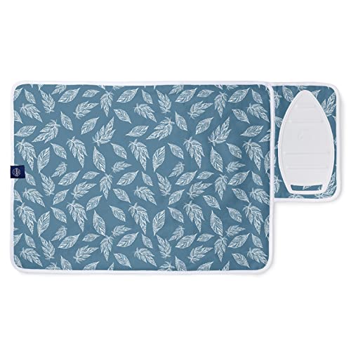 Encasa XO Ironing Mat, Heat Resistant Pad 28"x20" Big Leaves Blue - color: Big Leaves Blue, size: Small