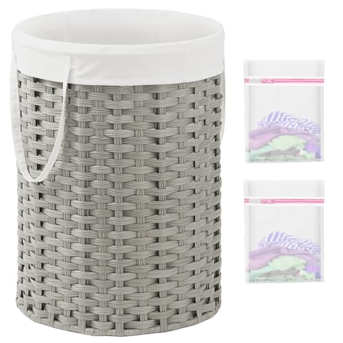 SETVSON Laundry Basket Round PE Rattan Laundry Hamper, Gray (No Lid) - color: Gray, size: 29.1 Gal - 110L
