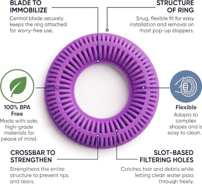 TUB RING The Ultimate Tub Drain Protector Hair Catcher/Strainer/Snare, Regular - Purple - color: Purple