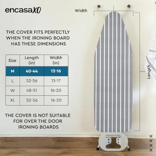 Encasa XO Ironing Board Cover and Pad, Thick Felt 42"x14" - color: Roma Grey Stripes, size: Medium