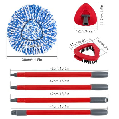 Spin Mop Handle Replacement for Ocedar, Mop Heads Replacements Compatible with RinseClean 2 Tank System,Include 2 Microfiber Mop Replace Heads,4 Section 30-58" Iron Mop Handle,1 Base and 1 Scrub Brush - size: 2 Tank