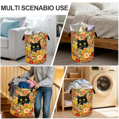 Cat Flower Laundry Basket Waterproof Laundry Hamper Foldable Laundry Bag with Handles for Bedroom, Bathroom, Office, Clothes Storage - color: Cat Flower