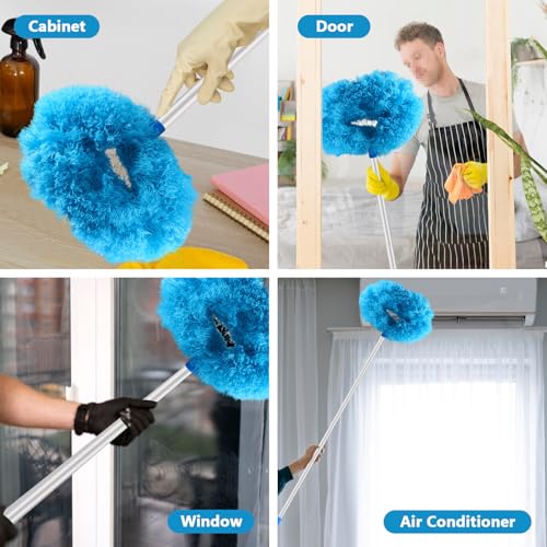 LUCKY-M Ceiling Fan Cleaner Duster, Removable Microfiber Ceiling Fan Blade Cleaner Reusable Duster with Extension Pole Adjusts 33 to 57.1 in for Cleaning Bookshelves Wall Door Window Top (Blue)