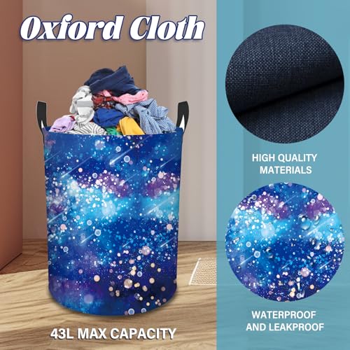 Laundry Hamper, 43L Round Universe Sky Laundry Basket - color: blue
