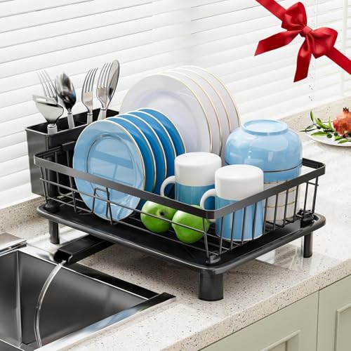 GAOKASE Dish Drying Rack for Kitchen Counter,Stainless Steel,Black - color: Black