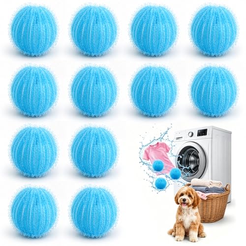 12PCS Pet Hair Remover for Laundry, Dog Cat Hair Catcher for Washing Machine, Reusable Cleaner Ball for Removing Lint & Fur from Clothes Sheets Towels