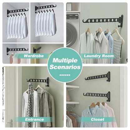 Wall Mounted Clothes Hanger with Swing Arm - 8-Hole Laundry Drying Rack | 180° Rotation & Space Saving for Laundry Room, Closet | Sturdy Hanging Bar | Solid Aluminium(2-Pack, Black) - color: Black (8-hole, 14.2")