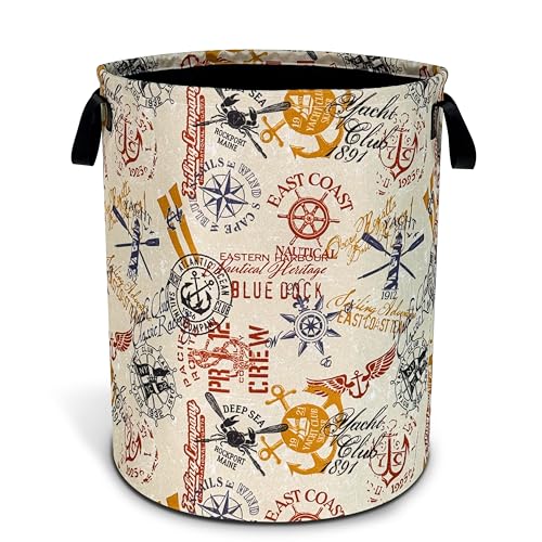Anchor Compass Laundry Basket Foldable Waterproof Hamper 18.9 x 16.5 Inch - color: navigation