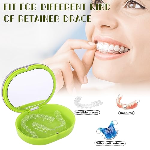 New Double-layer Aligner Case with Belt Chewing,Removal Tool,Cleaning Brush,Built in Mirror Orthodontic Case - color: green