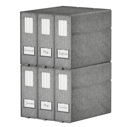 Furnhome Bed Sheet Organizers and Storage 6 Pack, Foldable Linen Closet Organizer Box with Clear Window, Labels & Reinforced Handles, Stackable Space Saving Bedding Storage for King Queen Sheet Set - size: 6 Pack