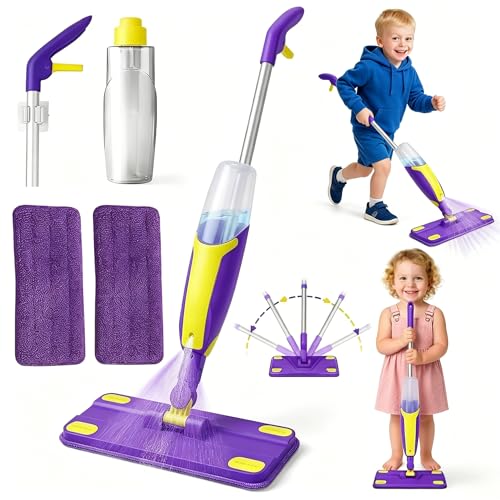 Kids Spray Mop, Fun & Functional Toddler Mop Cleaning Set,Real Working Mini Mop, Pretend Play Toy –Includes Spray Bottle,Washable Microfiber Pads, Montessori Kids Cleaning Toy Set