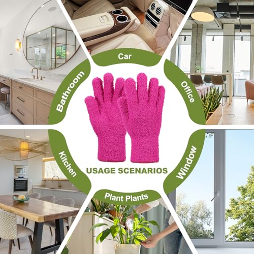 uxcell Microfiber Gloves, Reusable Washable Plant Dusting Gloves Cleaning Mittens for Auto Plants Household Kitchen - color: Rose Red