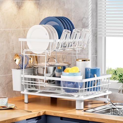 GAOKASE Dish Drying Rack,Stainless Steel-Dish Rack,Double Layer, - color: White 3