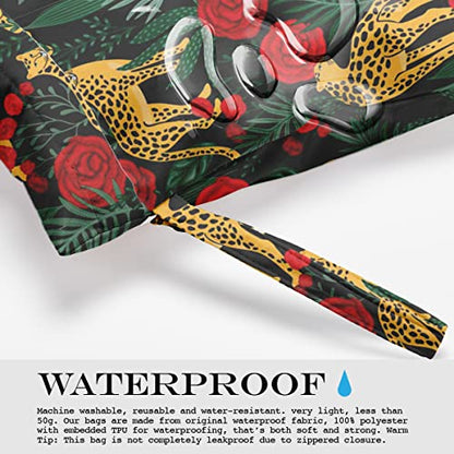 Wet Dry Bag, Wet Bag for Swimsuit, Travel, Beach, Pool, Diapers, Dirty Gym Clothes, Makeup Bag, Camping Accessories, Waterproof Reusable Jungle Tropical Leaves Cheetah Print - color: Panther and Red Flower