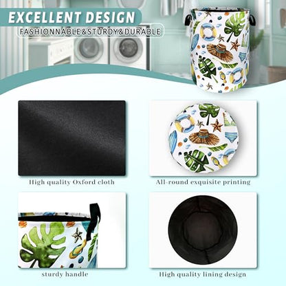 Funny Hawaii Print Laundry Basket Oxford Cloth Foldable Hamper 18.9x16.5 In - color: Fun Hawaiian Beach Elements