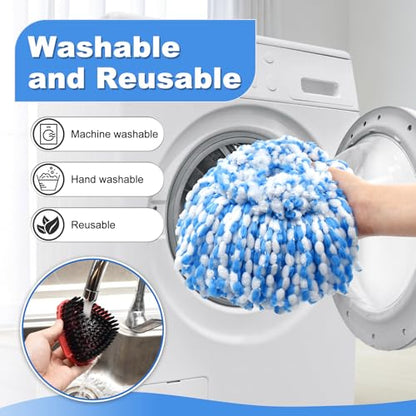 Spin Mop Handle Replacement for Ocedar, Mop Heads Replacements Compatible with RinseClean 2 Tank System, Include 2 Microfiber Spin Mop Replace Heads,4 Section Iron Mop Handle,1 Base and 1 Scrub Brush - size: 2 Tank-NEW