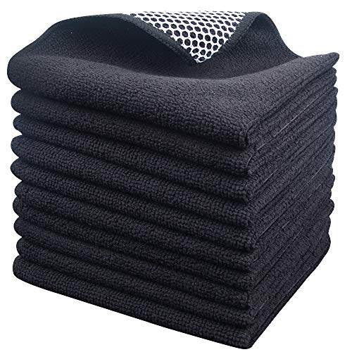 SINLAND Dish Cloth for Washing Dishes Kitchen Washcloth Cleaning Cloth - color: Black, size: 12inchx12inch 10pack
