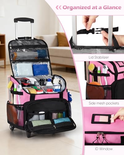 Marscamd Large Rolling Cleaning Caddy Bag with Detachable Trolley, Pink - color: Pink