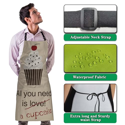Baking Apron for Men All You Need Is a Cupcake Craft Aprons for Women for Kitchen Cooking Restaurant BBQ Painting Crafting 27” (W) x 31” (H), Waterproof Apron - color: All You Need is a Cupcake