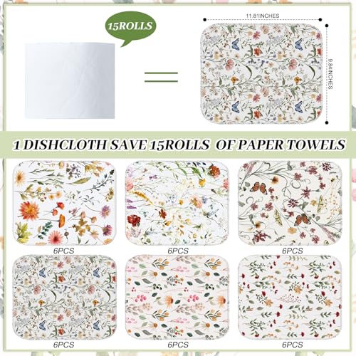 36 Pack Reusable Kitchen Cloths Cotton Towels, Vintage Wildflower - style: Vintage Wildflower