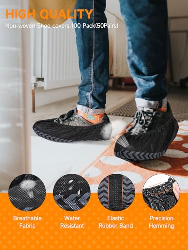 TOOSOFt Black Shoe Covers Disposable Non Slip 100 Pack (50 Pairs)