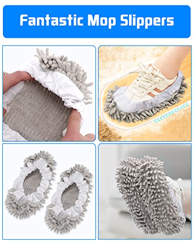 8 Pcs Mop Slippers Socks Floor Cleaning,Microfiber Shoe Covers dust Washable Reusable for Woman Man House Kitchen (Grey) - color: Grey