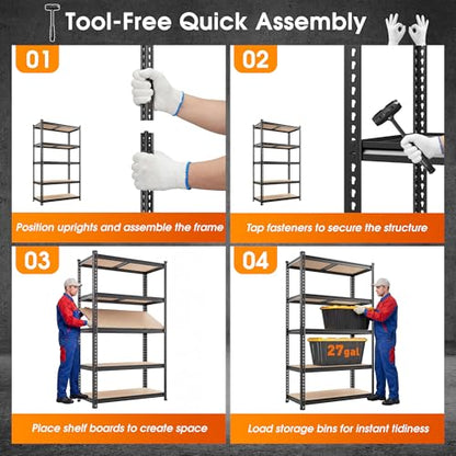 REIBII 2400LBS Garage Shelving,36" Wx16" Dx72" H Shelves for Basement - color: Black