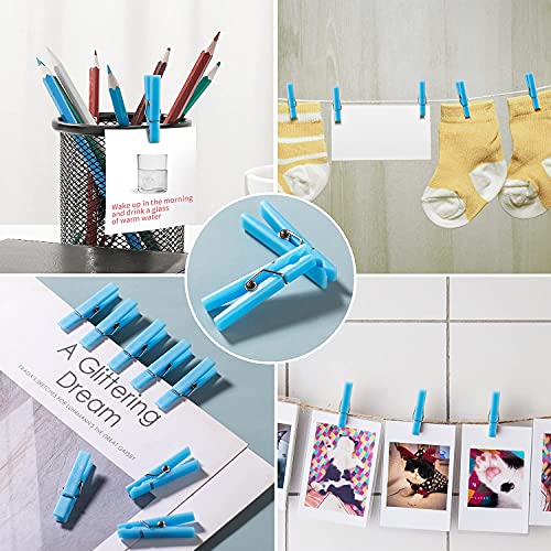 60Pcs Mini Clothespins for Baby Shower Games Boy Blue Clothes Pins 1.4 Inch - color: Blue